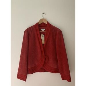 NWT Coldwater Creek Cable Knit Trim And Suede Jacket Red Sz PXL $139 Leather